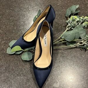 4” dress heels. Nina/New York navy blue with beading.